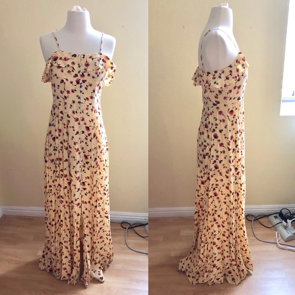Floral soft orange and red maxi dress back cutout